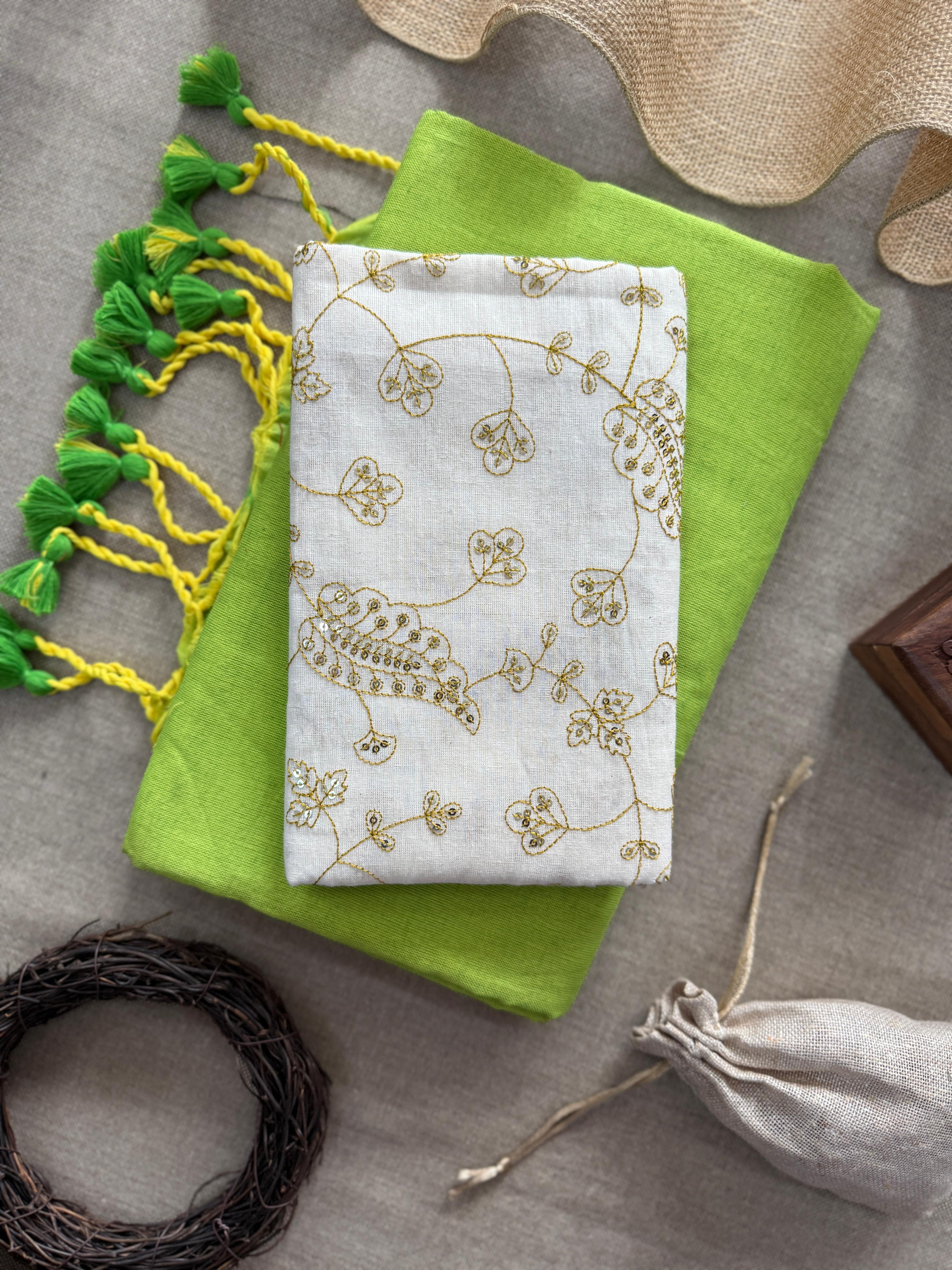 Lekha CF 110 Khadi Cotton Plain Saree With Heavy Embroidery Blouse