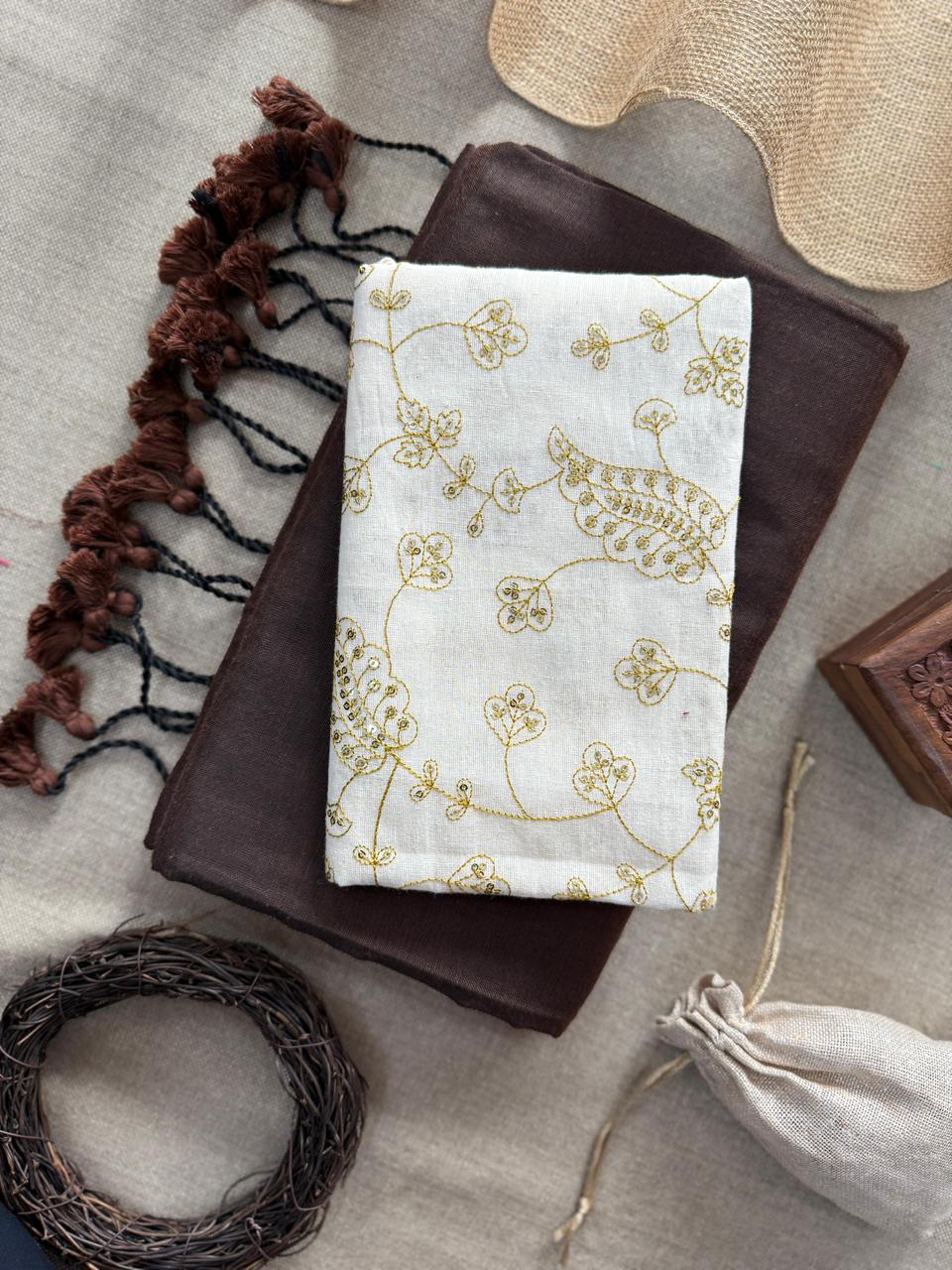 Lekha CF 110 Khadi Cotton Plain Saree With Heavy Embroidery Blouse