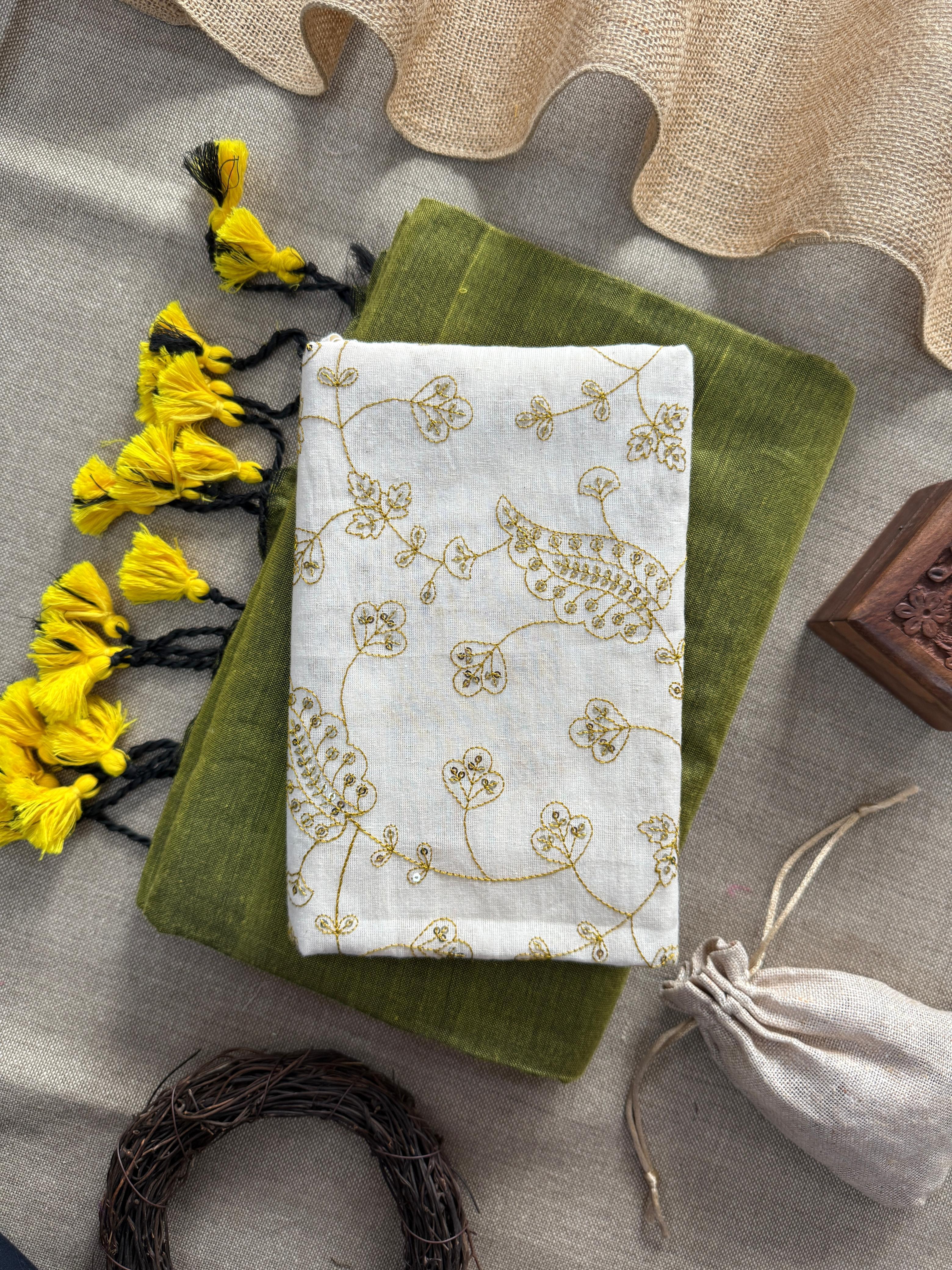 Lekha CF 110 Khadi Cotton Plain Saree With Heavy Embroidery Blouse