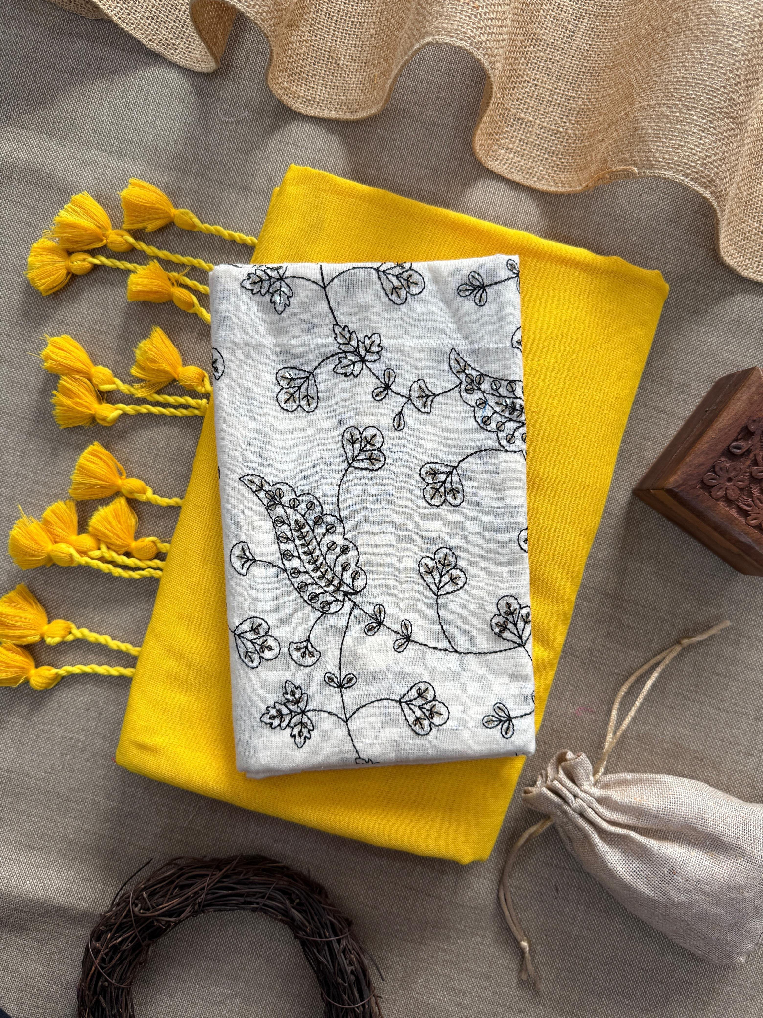 Lekha CF 110 Khadi Cotton Plain Saree With Heavy Embroidery Blouse