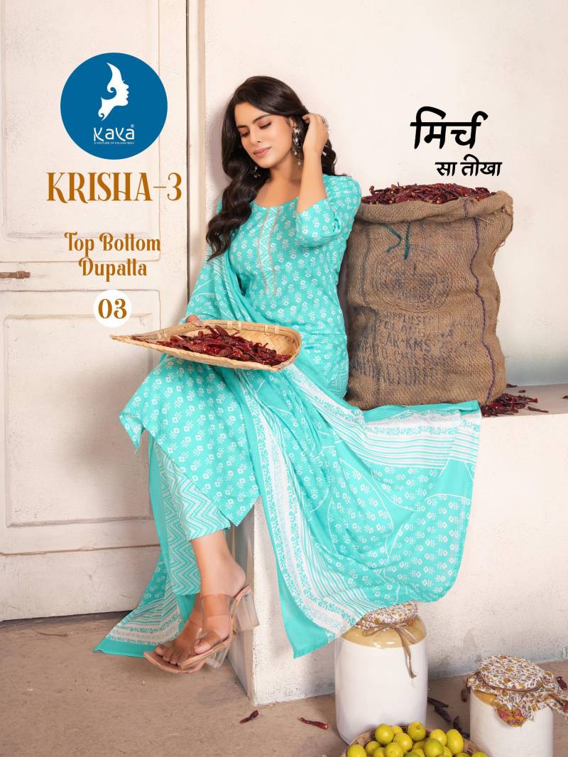 Kaya Krisha 3 Cotton Printed Kurti Pant With Dupatta Collection