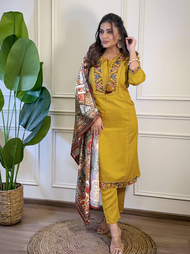 Wb 650 Mustard Viscose Kurti Bottom With Dupatta