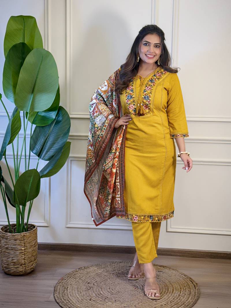 Wb 650 Mustard Viscose Kurti Bottom With Dupatta