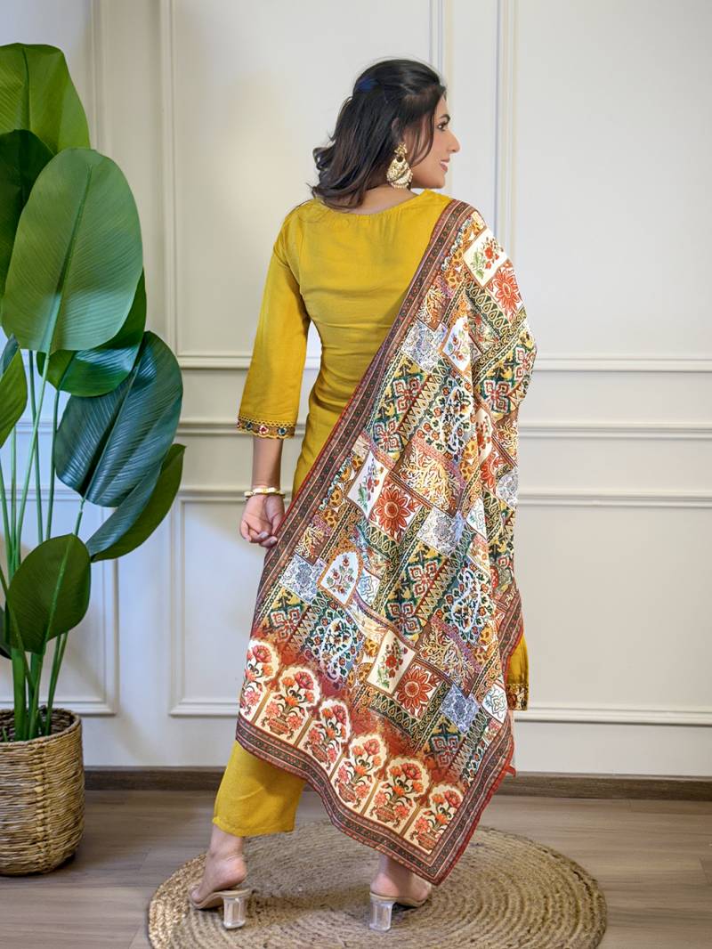Wb 650 Mustard Viscose Kurti Bottom With Dupatta
