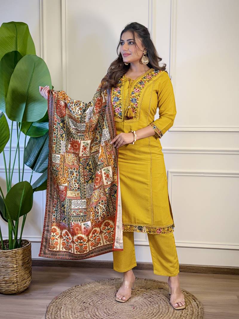 Wb 650 Mustard Viscose Kurti Bottom With Dupatta