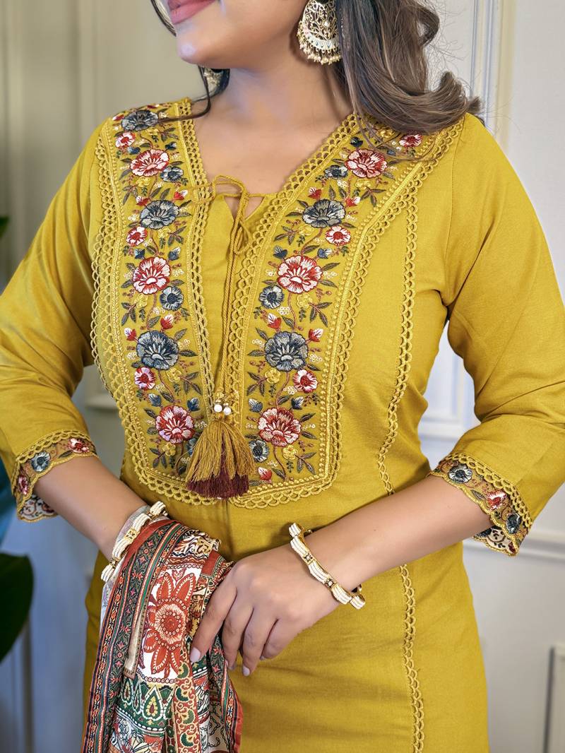 Wb 650 Mustard Viscose Kurti Bottom With Dupatta