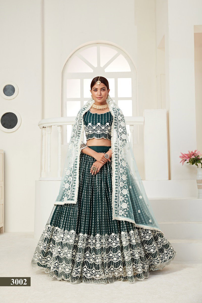 Aawiya Amrita Vol 1 Code 3002 Green Butterfly Net Embroidered Lehenga Choli