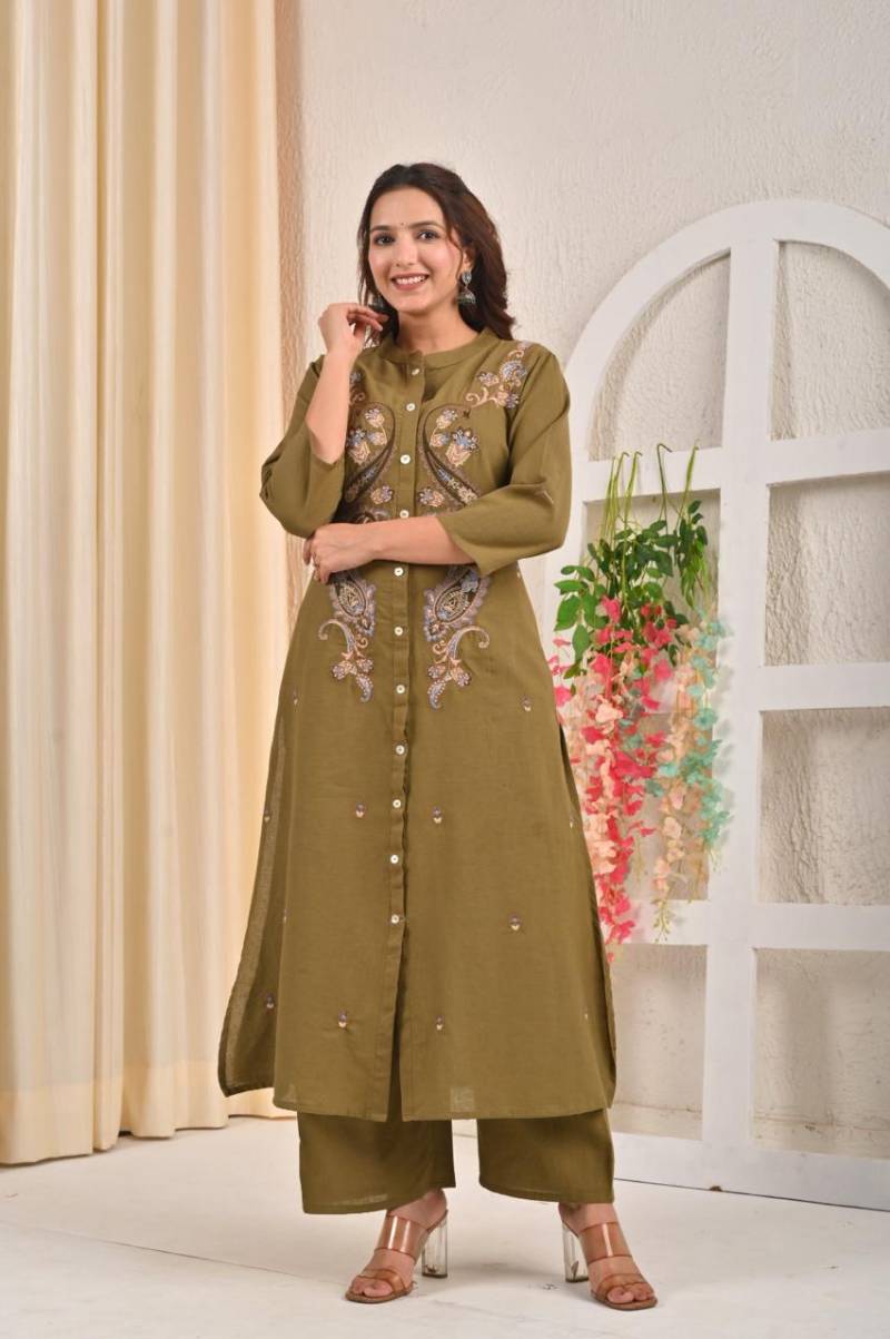 Naisha K 71 Khadi Cotton Embroidered Kurti With Bottom Collection