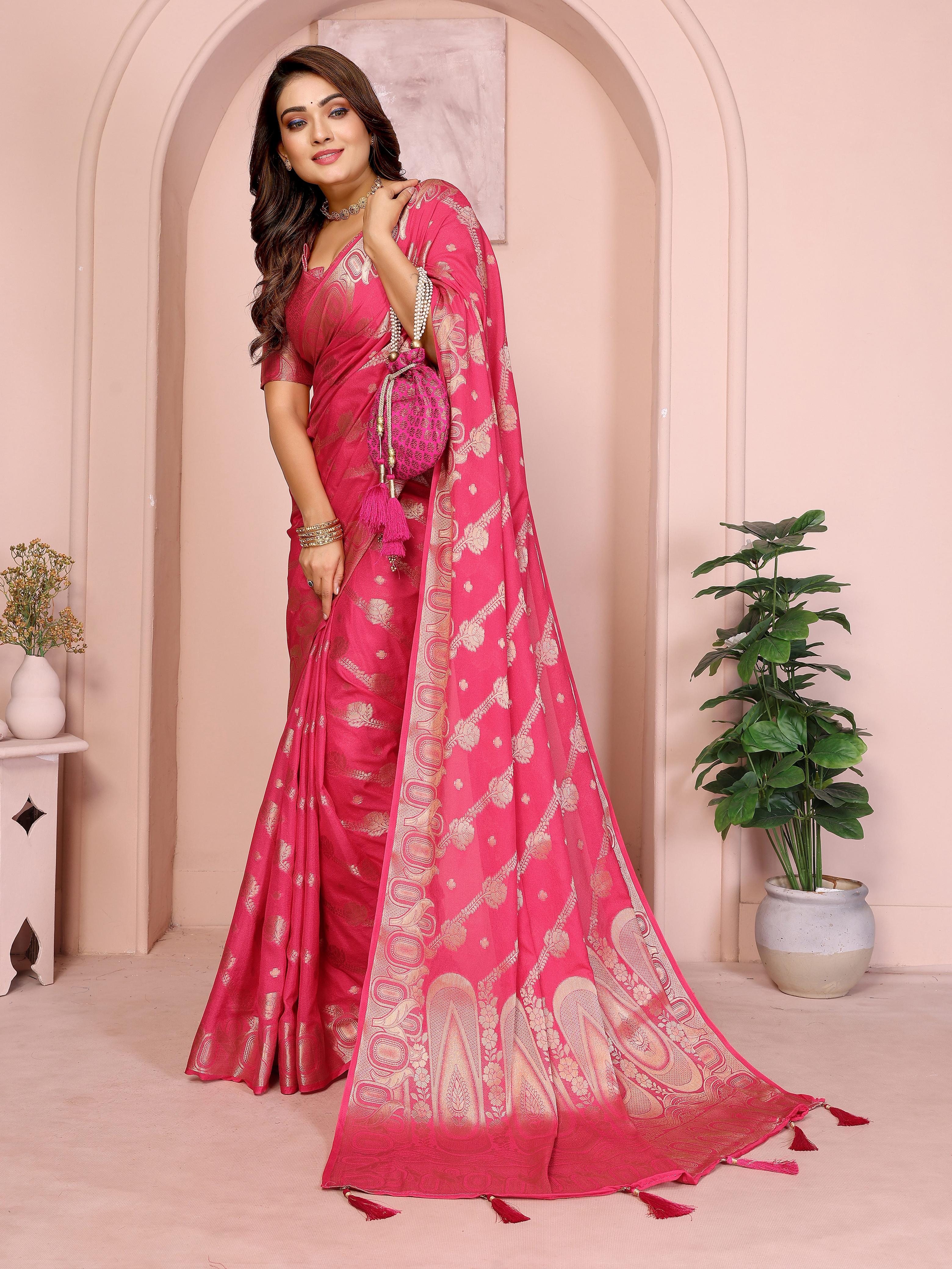 Lekha VC Gruhini Georgette Silk Gold Zari Weaving Border Saree Collection