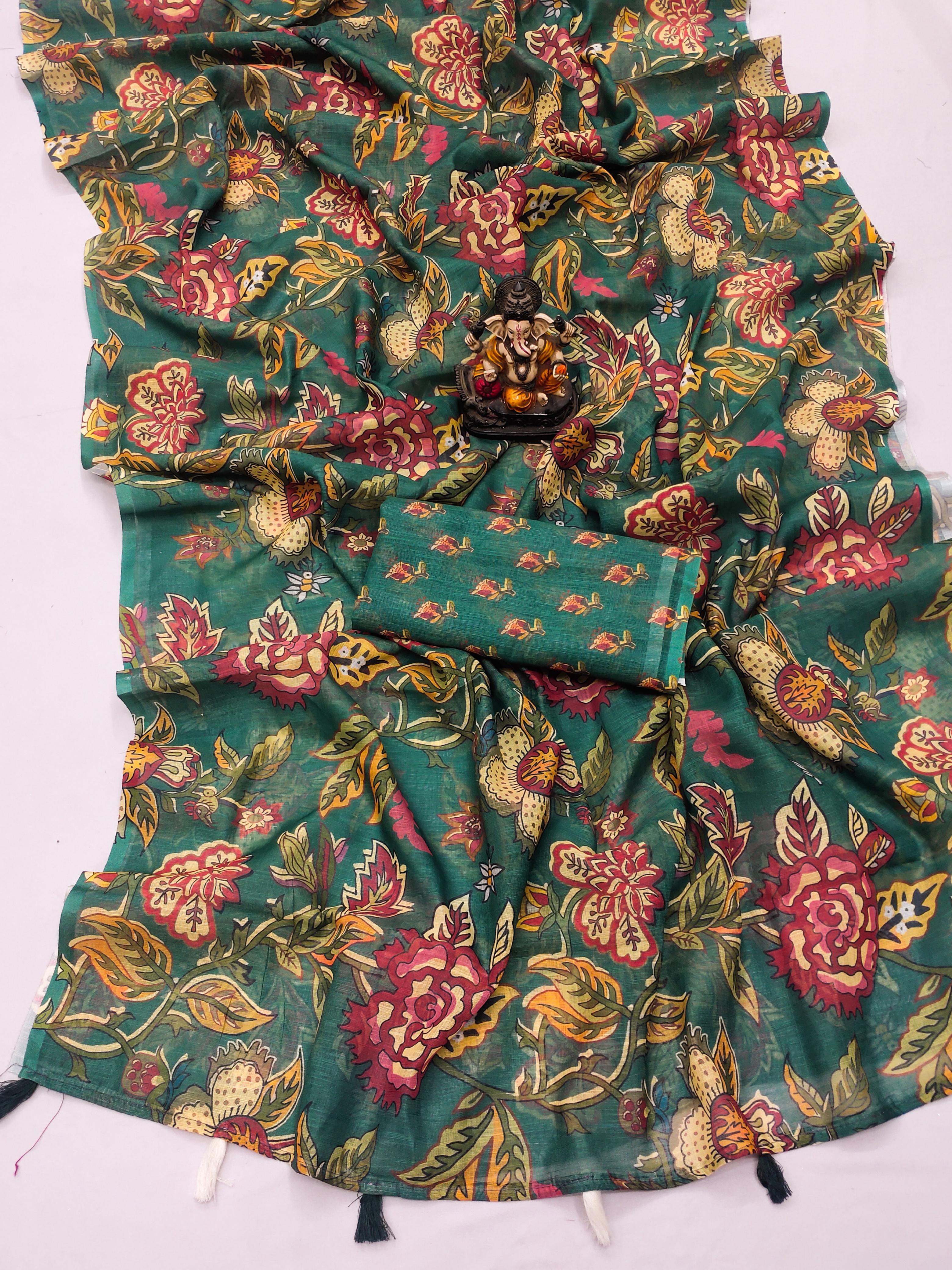 Lekha VC Garima Linen With Silver Border Digital Printed Saree Collection