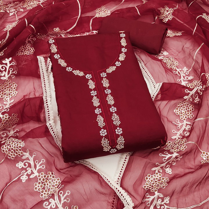 Kriti 11458 Party Wear Semi Stitched Handwork Embroidery Cotton Silk top with Bottom and Dupatta Suit