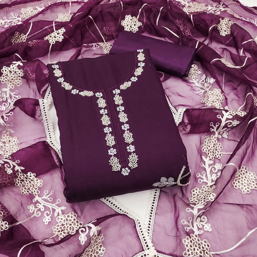 Kriti 11458 Party Wear Semi Stitched Handwork Embroidery Cotton Silk top with Bottom and Dupatta Suit