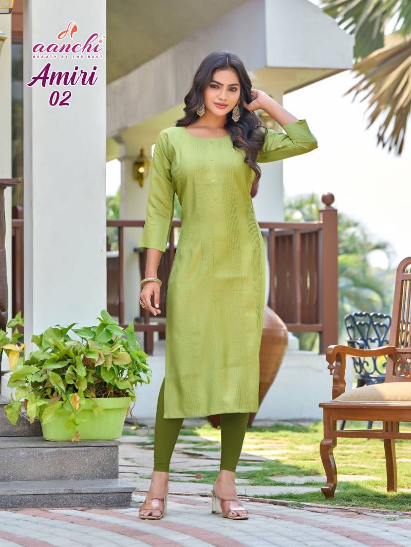 Aanchi Amiri Roman Silk Casual Wear Kurti Collection