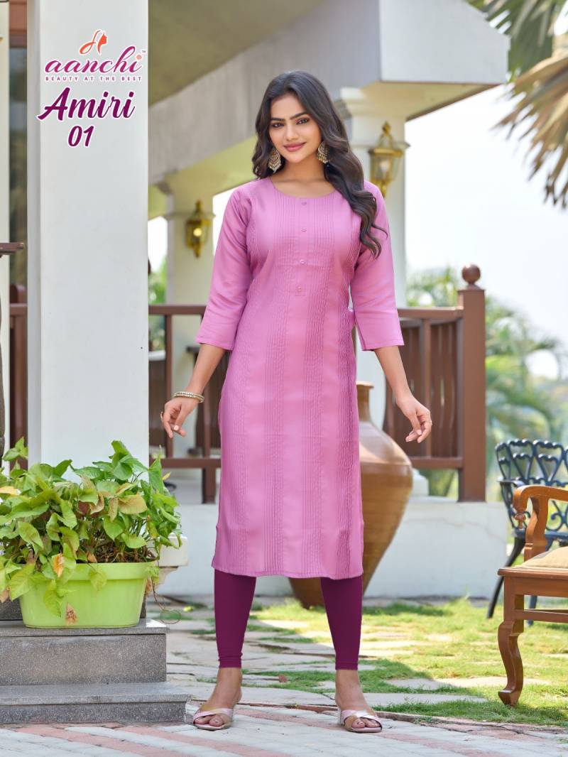 Aanchi Amiri Roman Silk Casual Wear Kurti Collection