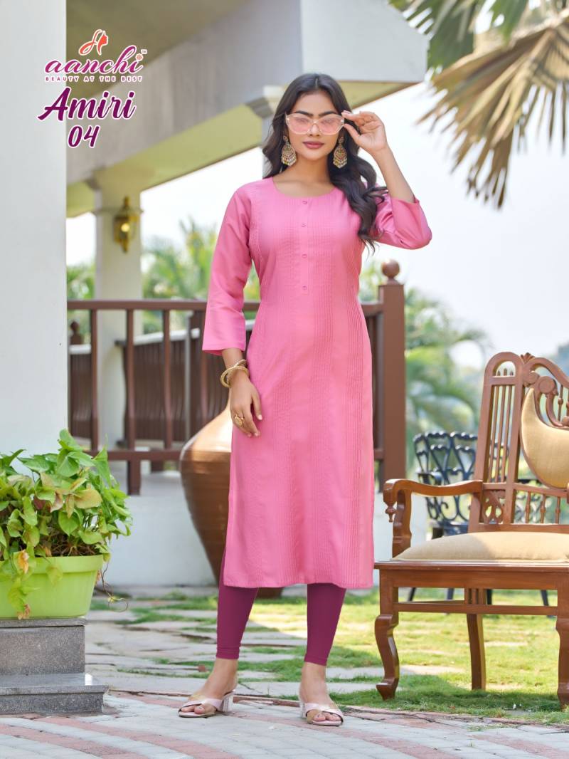 Aanchi Amiri Roman Silk Casual Wear Kurti Collection