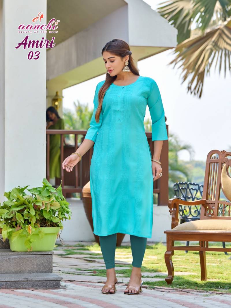 Aanchi Amiri Roman Silk Casual Wear Kurti Collection