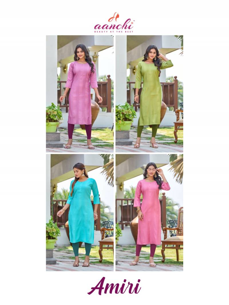 Aanchi Amiri Roman Silk Casual Wear Kurti Collection