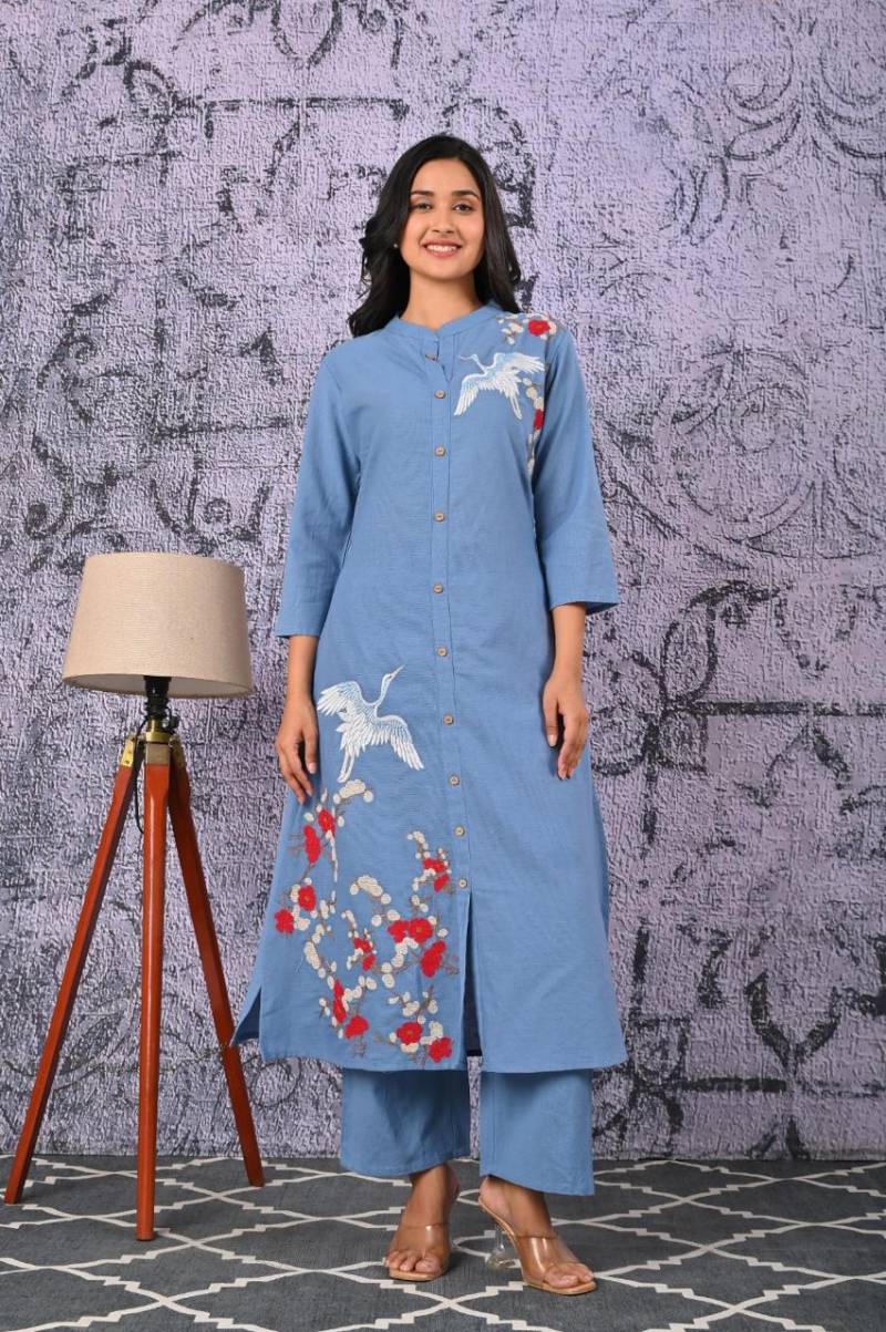 Naisha K 73 Khadi Cotton Embroidered Kurti With Bottom Collection