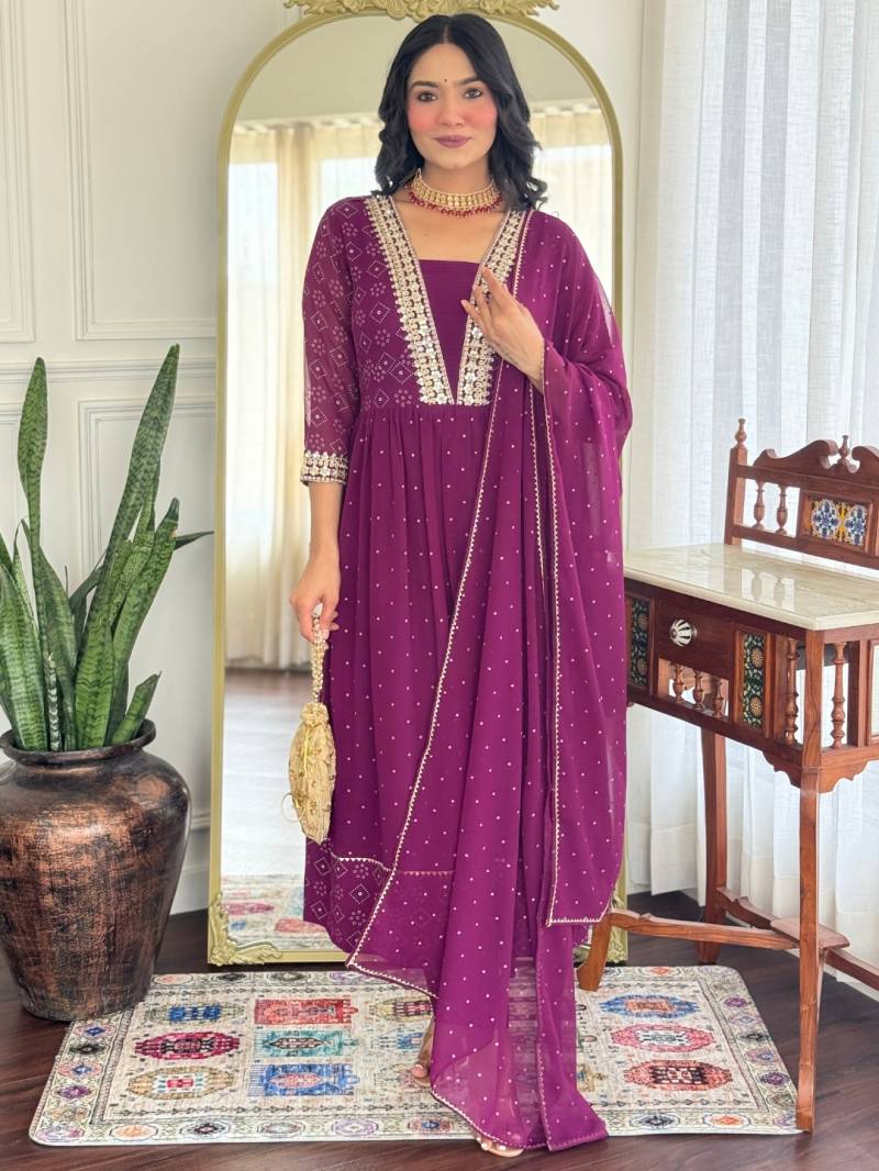 Satavira Wine 01 Georgette Fancy Kurti Bottom With Dupatta