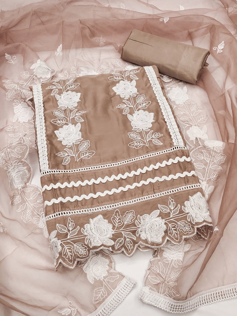 Kriti 11457 Party Wear Semi Stitched Embroidery Worked Pure Organza top with Bottom and Dupatta Suit