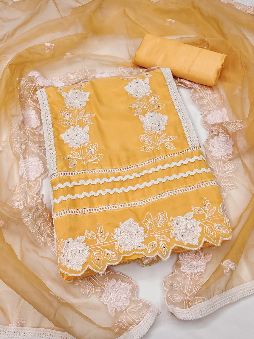 Kriti 11457 Party Wear Semi Stitched Embroidery Worked Pure Organza top with Bottom and Dupatta Suit