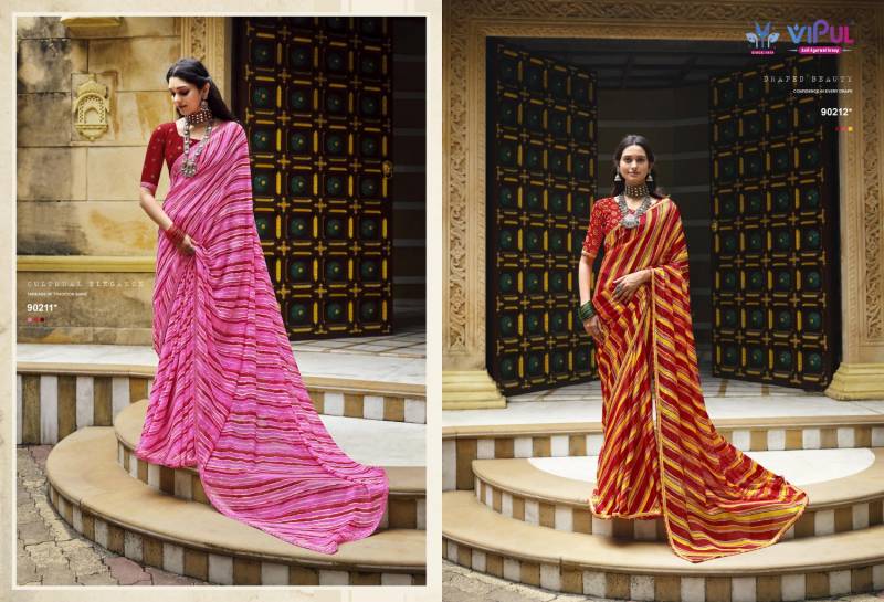 Vipul Rang Rez Vol 3 Georgette With Chiffon Pattern Lehariya Saree