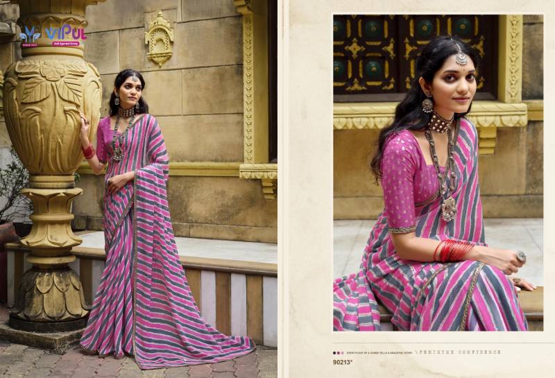Vipul Rang Rez Vol 3 Georgette With Chiffon Pattern Lehariya Saree