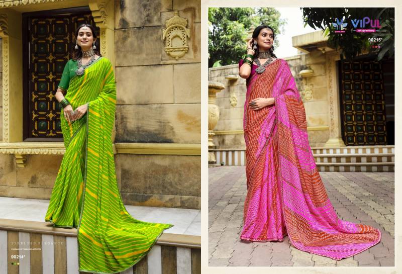 Vipul Rang Rez Vol 3 Georgette With Chiffon Pattern Lehariya Saree