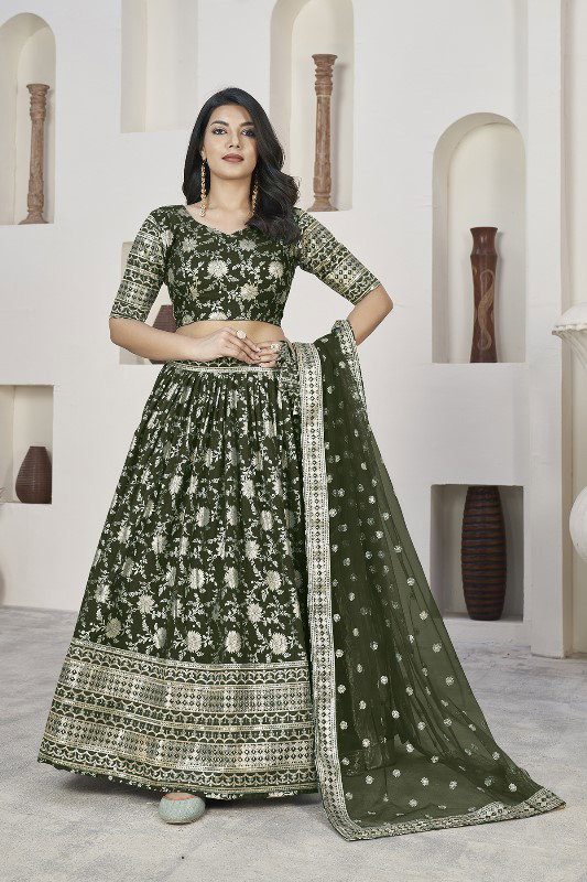 Aawiya Aalisha Vol 1 Mehndi Dola Jacquard Zari Sequins Embroidery Lehenga Choli