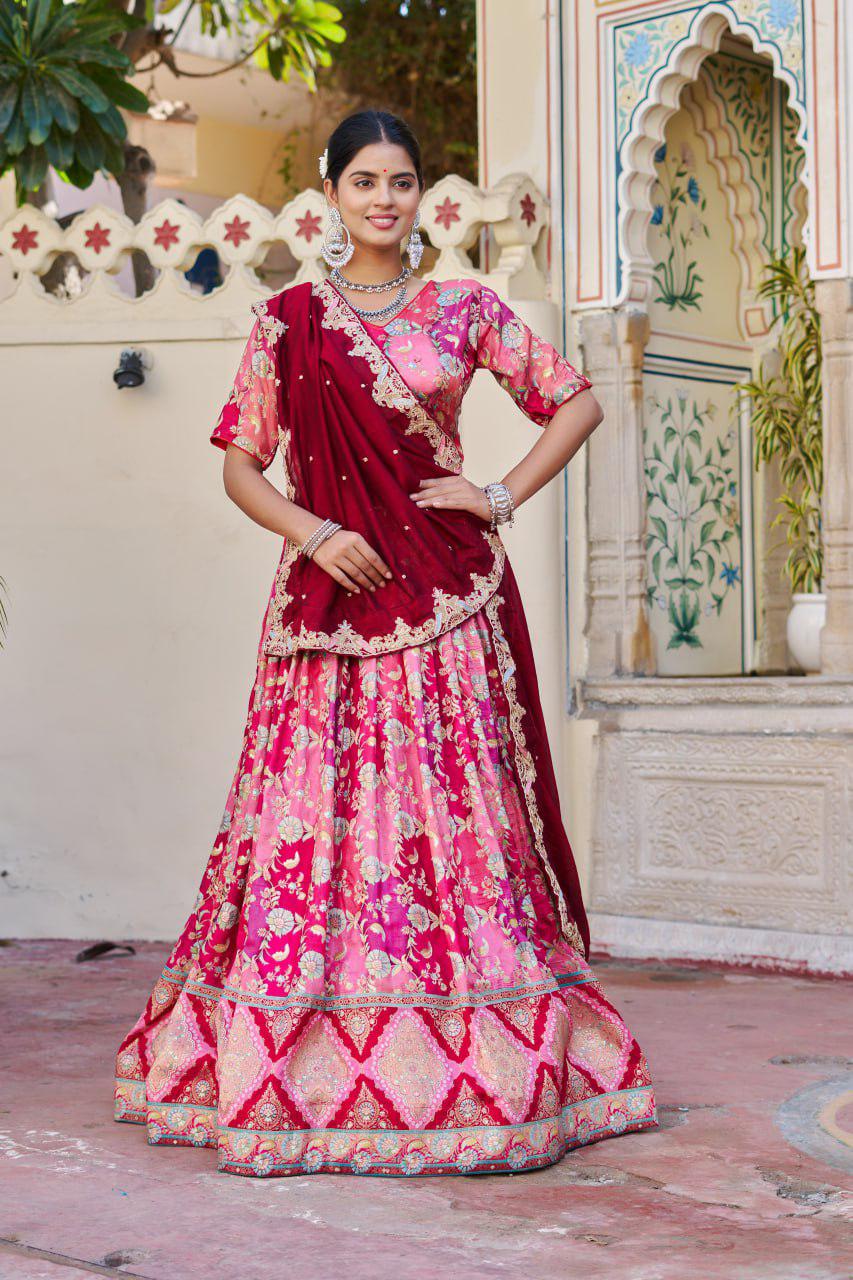 Scmd Osama Jacquard Viscose Position Printed Jacquard Lehenga Choli