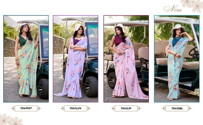 Lekha YF 7041 Nira Chiffon Floral Printed Saree Collection