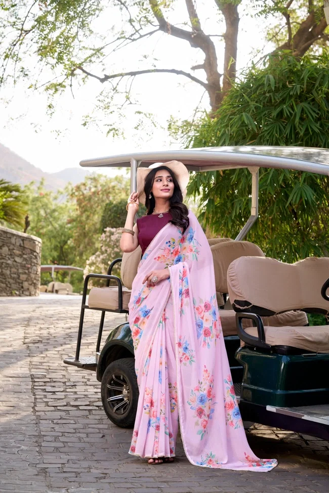 Lekha YF 7041 Nira Chiffon Floral Printed Saree Collection