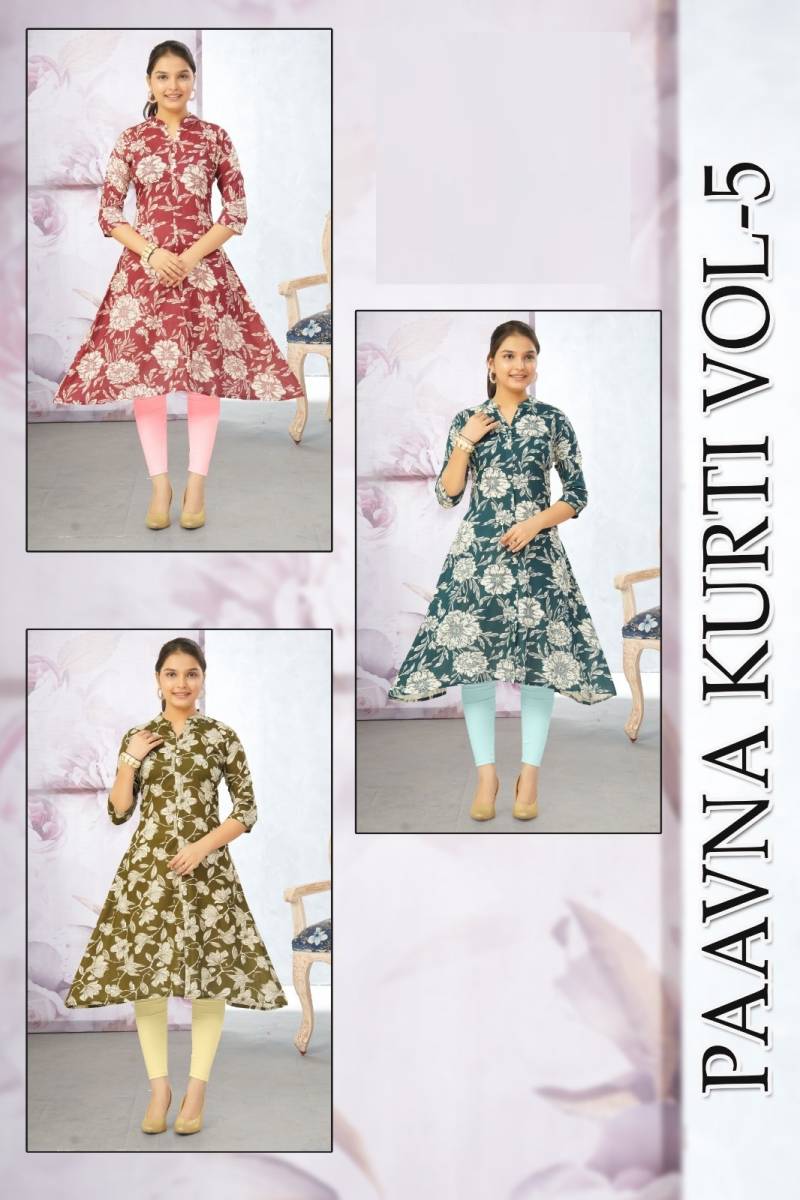 Paavna Kurti Vol 5 Rayon Printed Readymade Kurti Collection