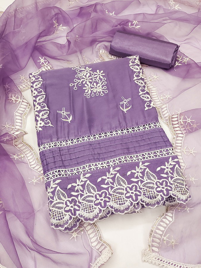 Kriti 11456 Party Wear Semi Stitched Embroidery Worked Pure Organza top with Bottom and Dupatta Suit(Inner)