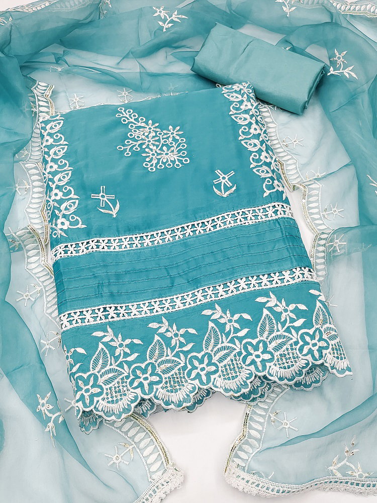 Kriti 11456 Party Wear Semi Stitched Embroidery Worked Pure Organza top with Bottom and Dupatta Suit(Inner)