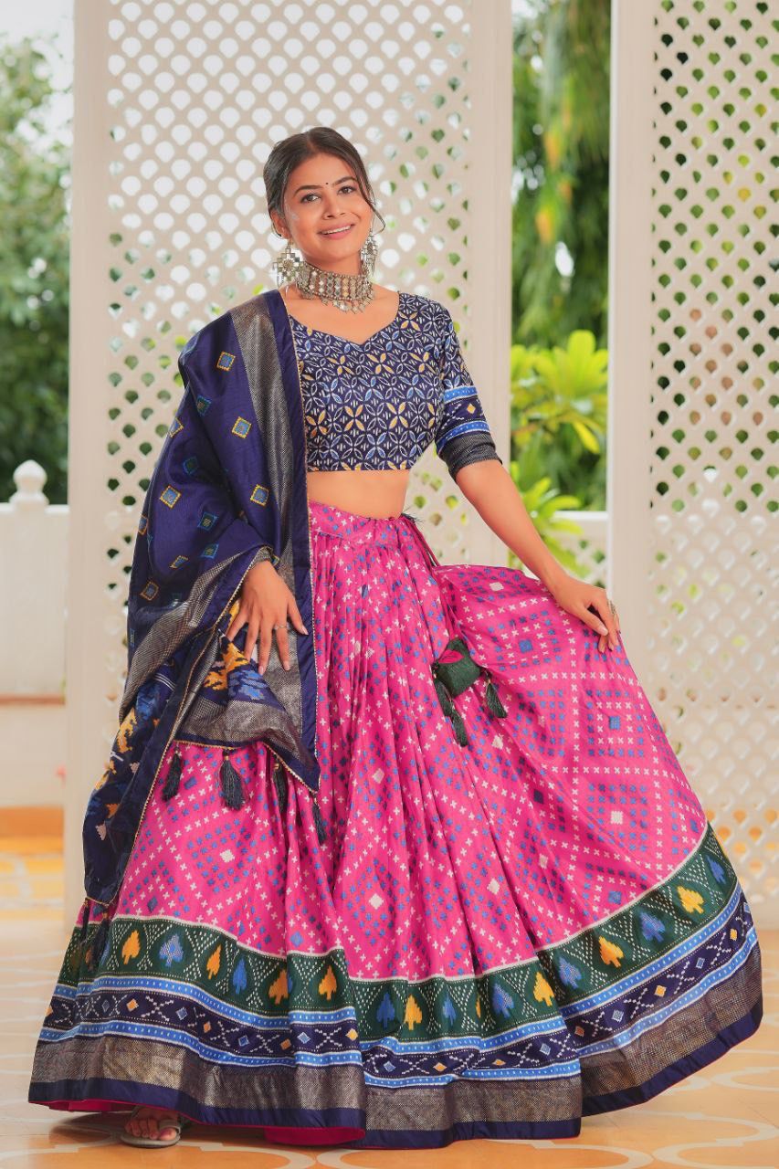 Scmd 04 Tussar Silk Minakari Foil Printed Lehenga Choli