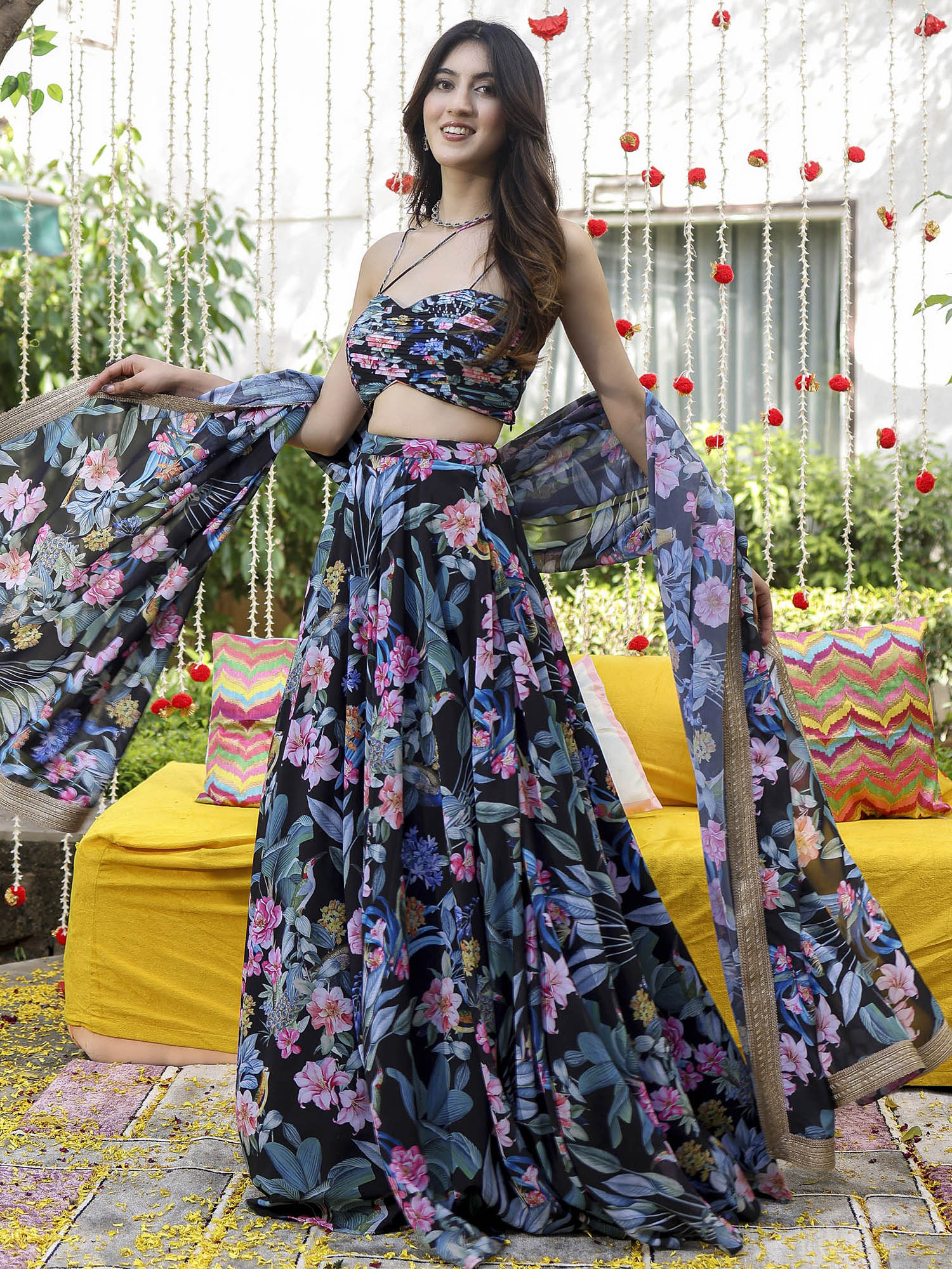 James Botnikal Faux Pelleted Georgette With Zari Anmol Lace Border Lehenga Choli