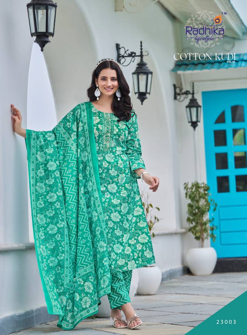 Radhika Cotton Kudi Vol 23 Cotton Kurti Pant With Dupatta Collection