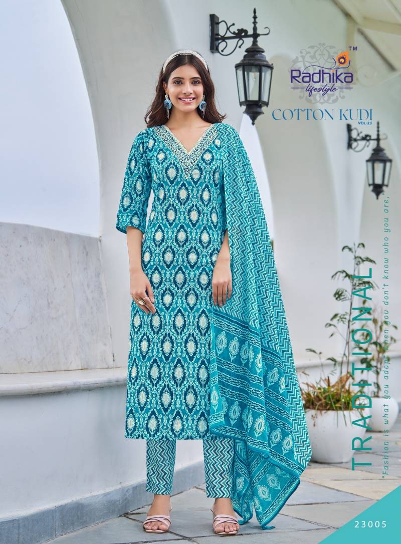 Radhika Cotton Kudi Vol 23 Cotton Kurti Pant With Dupatta Collection
