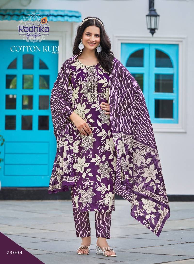 Radhika Cotton Kudi Vol 23 Cotton Kurti Pant With Dupatta Collection
