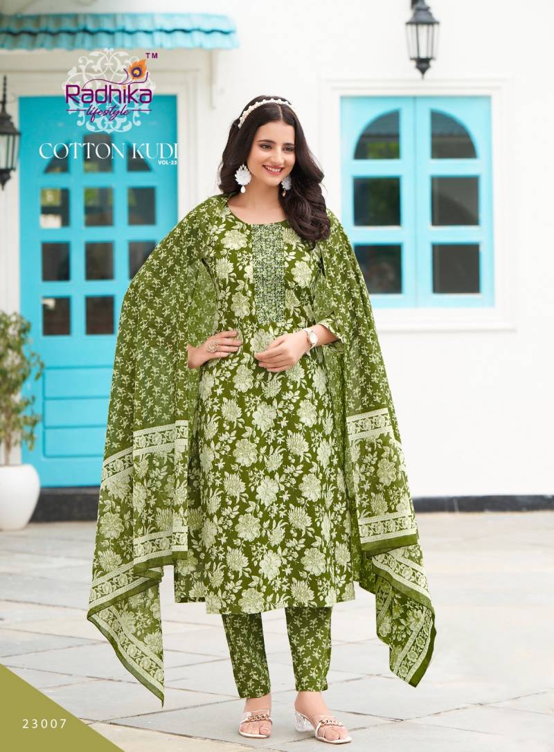 Radhika Cotton Kudi Vol 23 Cotton Kurti Pant With Dupatta Collection