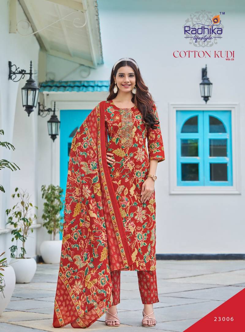 Radhika Cotton Kudi Vol 23 Cotton Kurti Pant With Dupatta Collection