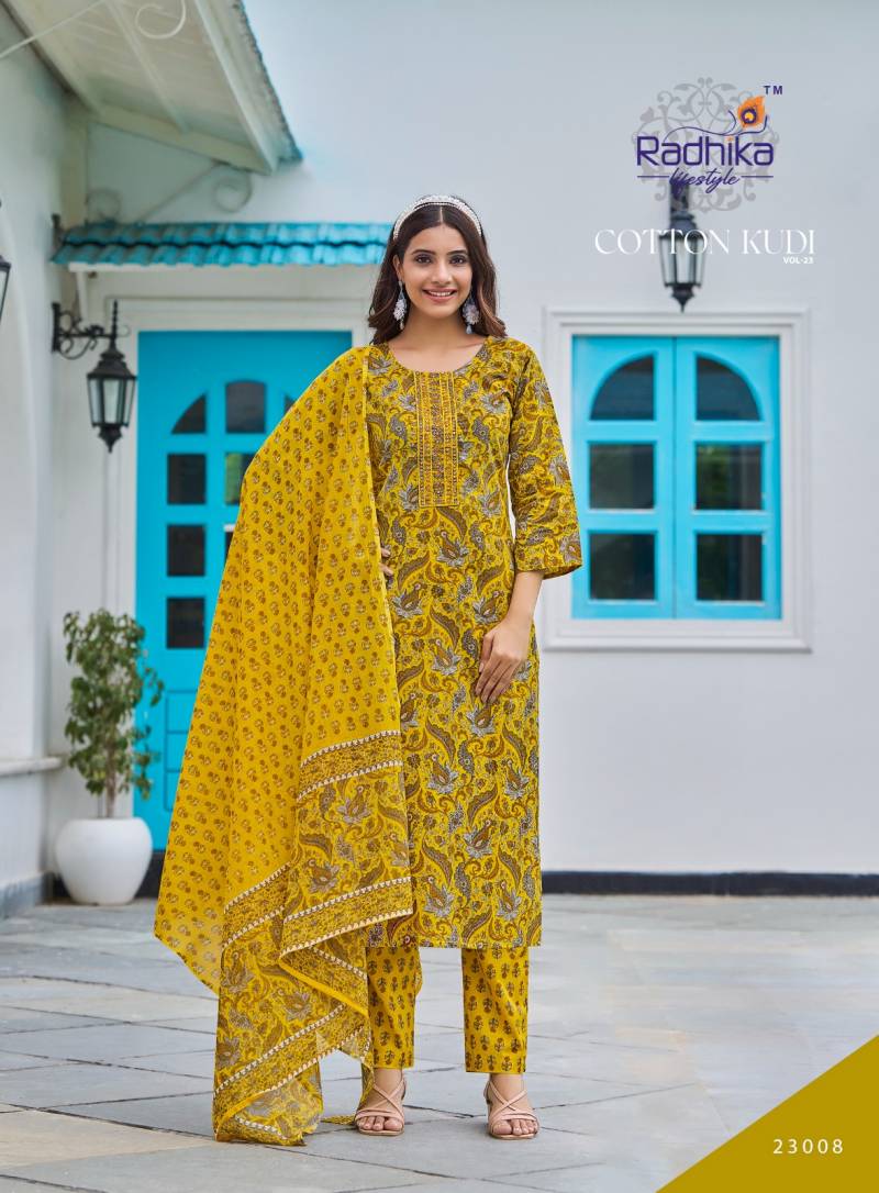Radhika Cotton Kudi Vol 23 Cotton Kurti Pant With Dupatta Collection