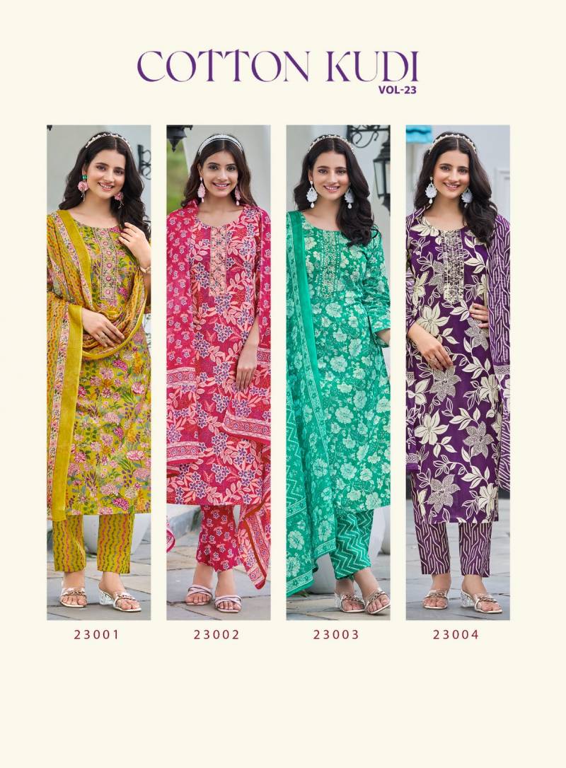 Radhika Cotton Kudi Vol 23 Cotton Kurti Pant With Dupatta Collection