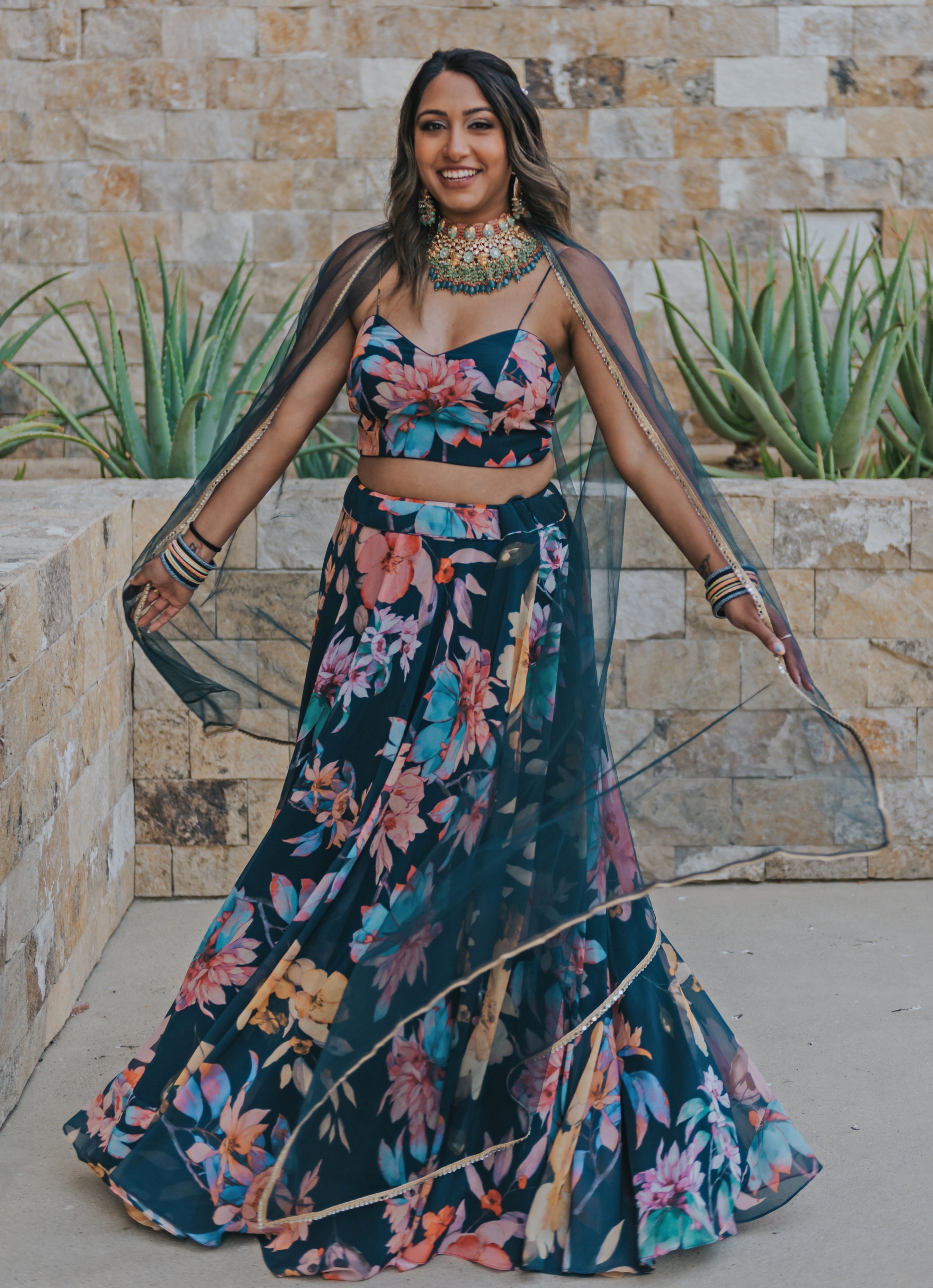 James Hanging Wall Faux Georgette Zari Lace Border Lehenga Choli