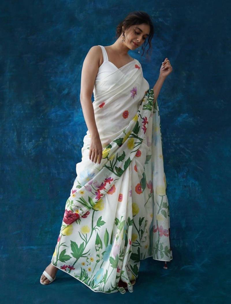 Scmg Glam Linen Floral Printed Linen Cotton Fancy Sarees Collection