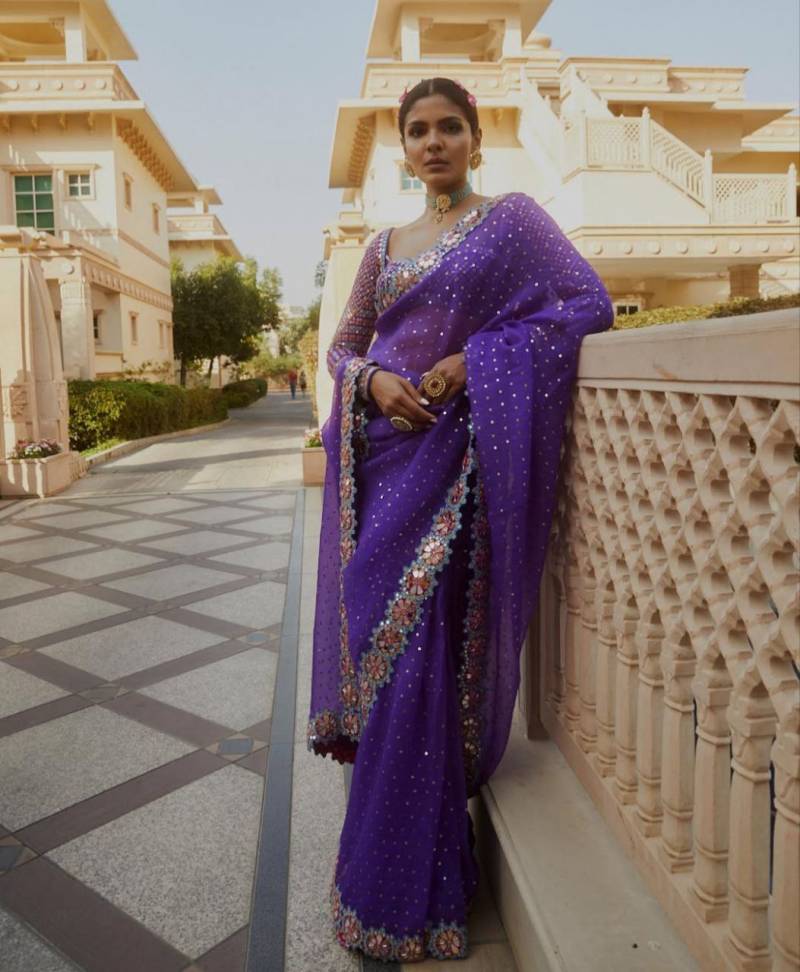 Bt 1281 Faux Georgette Mirror Worked Party Wear Saree Collection