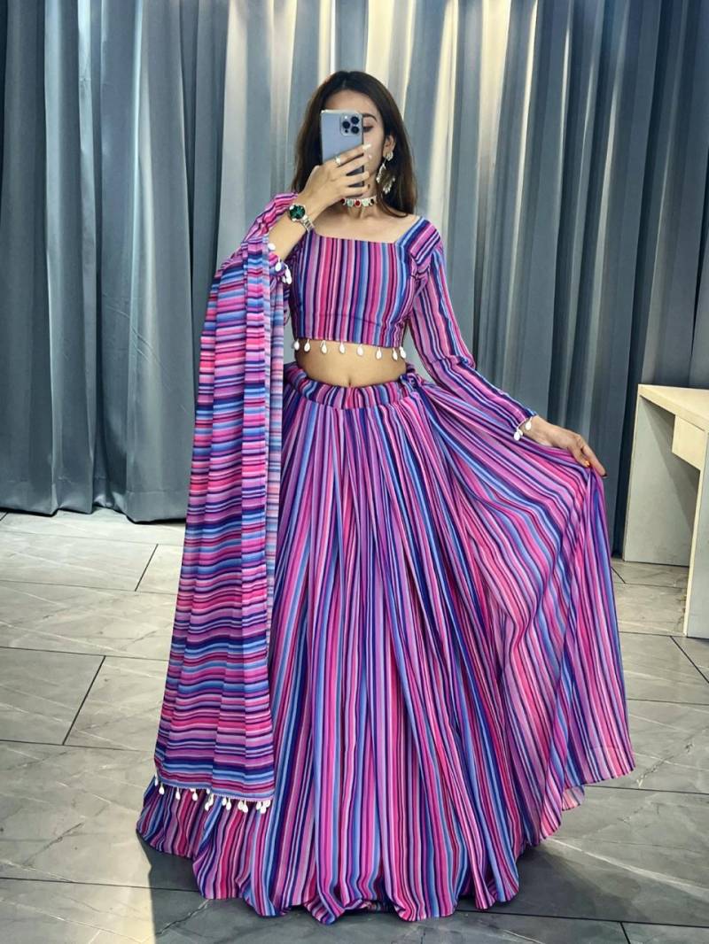 Multi Stripe 01 Georgette Fancy Printed Lehenga Choli Collection