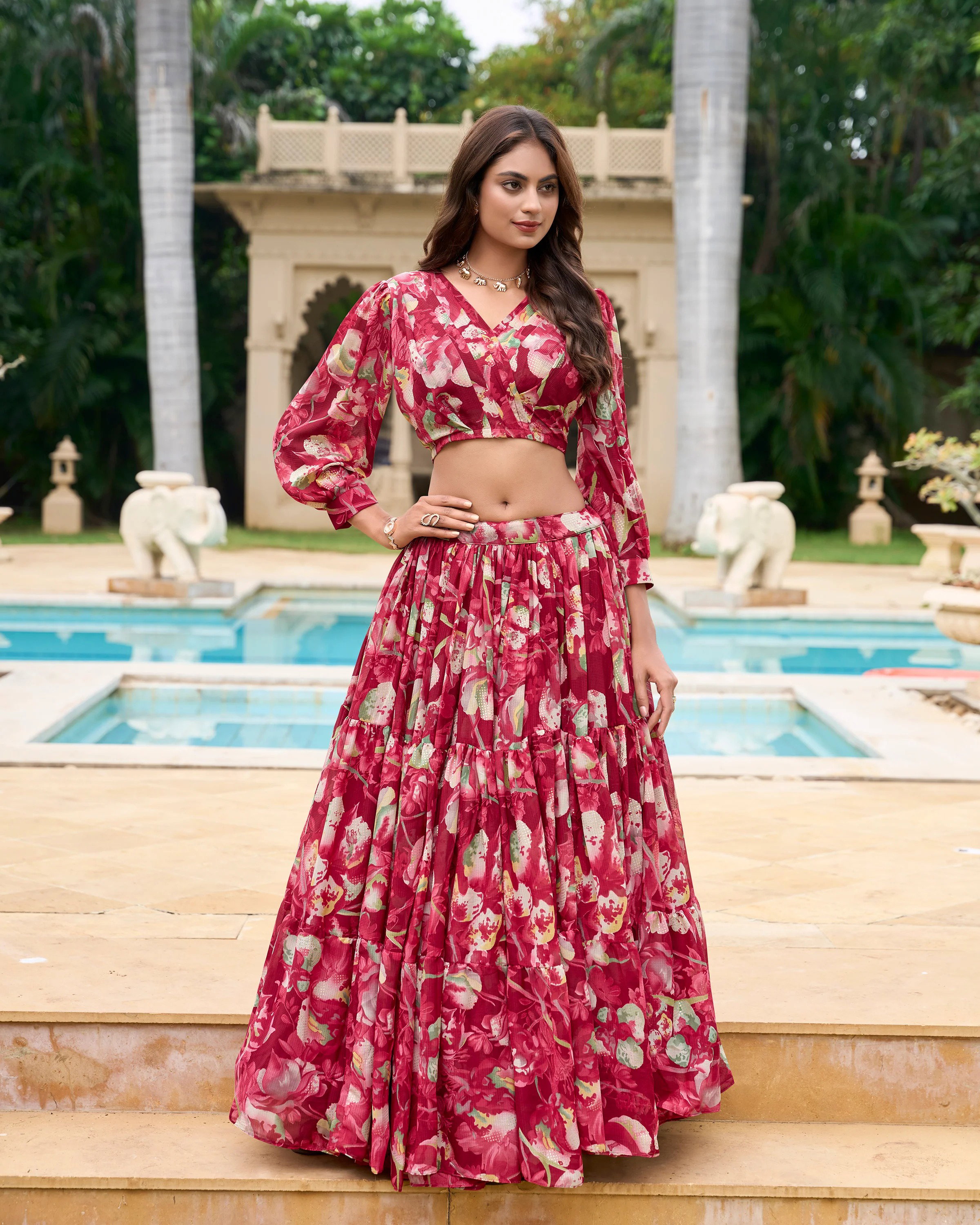 James Milli Flower 3 Faux Georgette Printed Party Wear Lehenga Choli