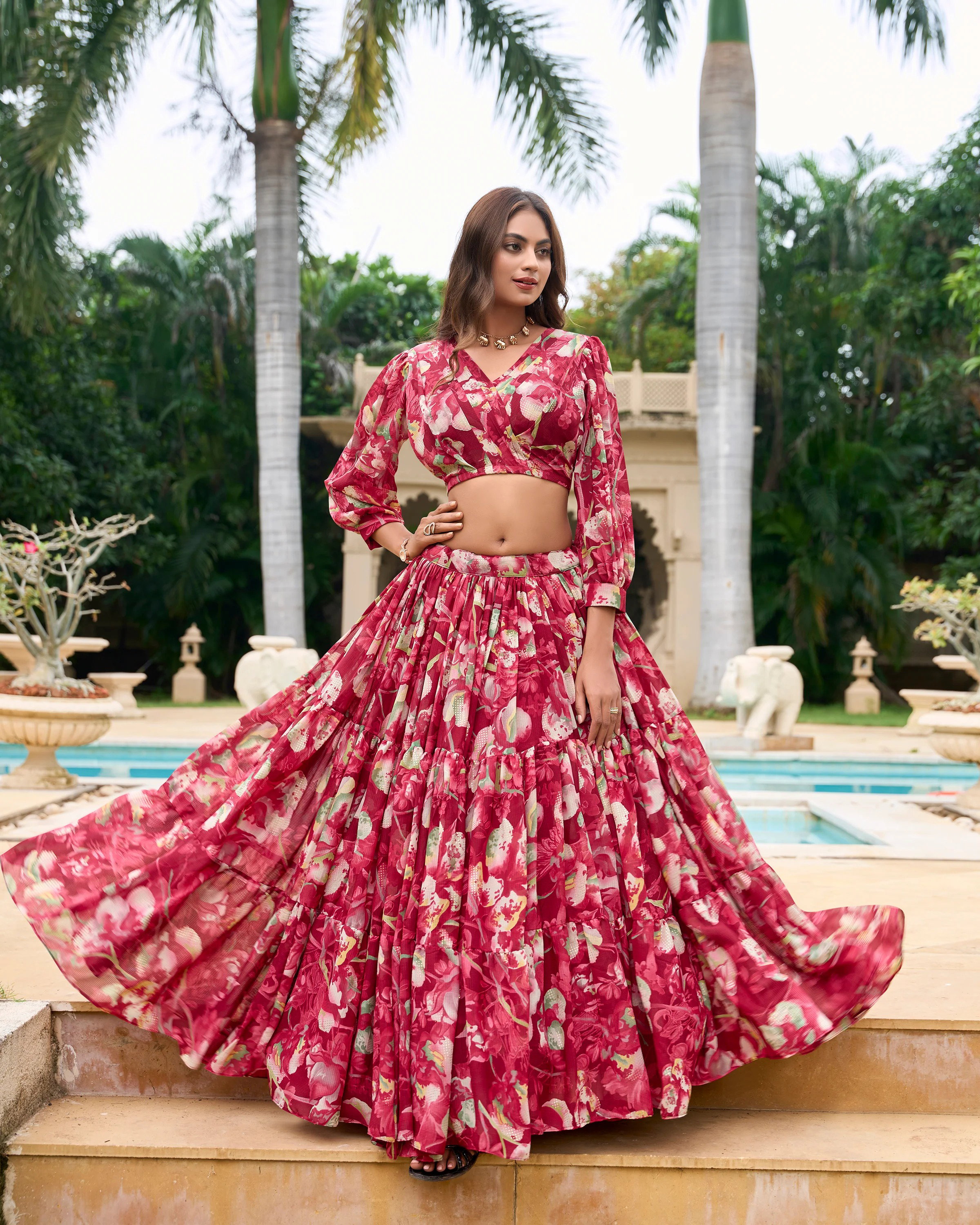 James Milli Flower 3 Faux Georgette Printed Party Wear Lehenga Choli
